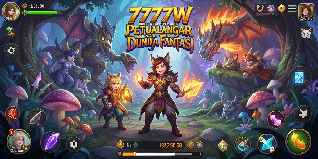 Tangkapan layar menampilkan aksi seru dalam dunia petualangan 7777W.