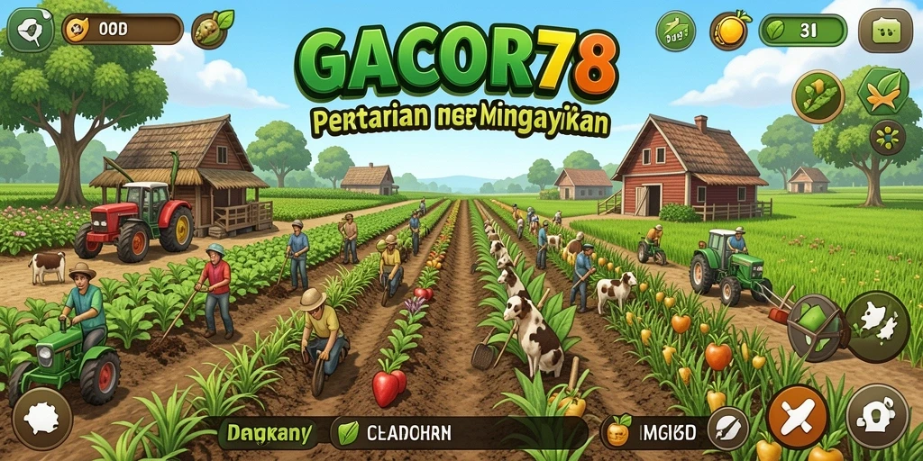 Tampilan gameplay GACOR78 yang memukau dengan tema pertanian.