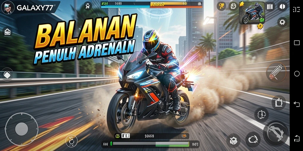 Tampilan seru dari gameplay balapan motor di GALAXY77.