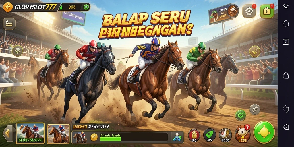 Tangkapan layar <strong>GLORYSLOT777</strong> menampilkan aksi balapan yang mendebarkan.