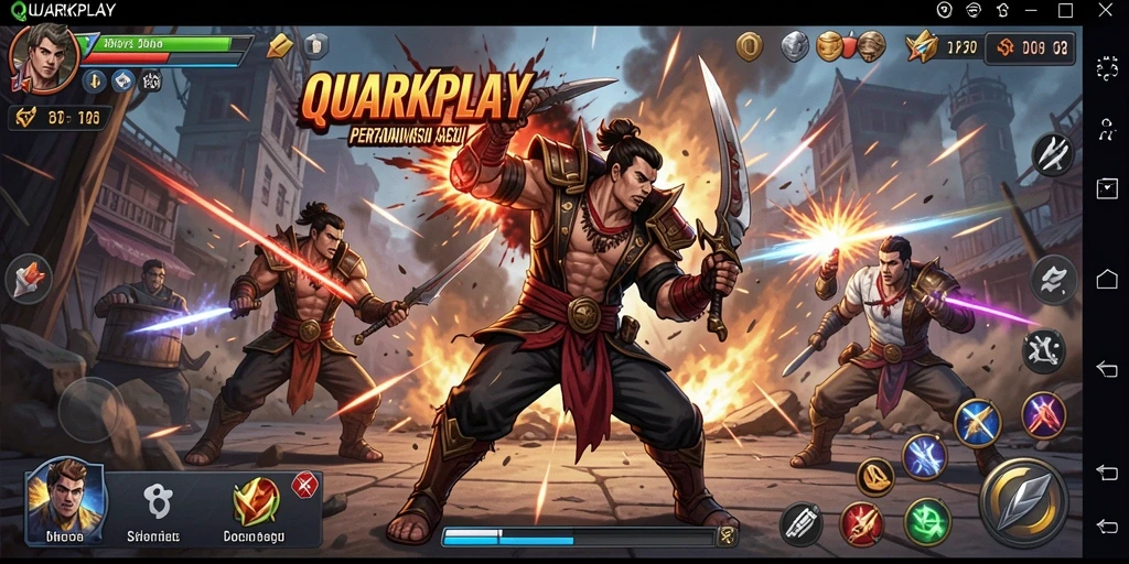 Screenshot menampilkan pertarungan seru antara karakter di arena.