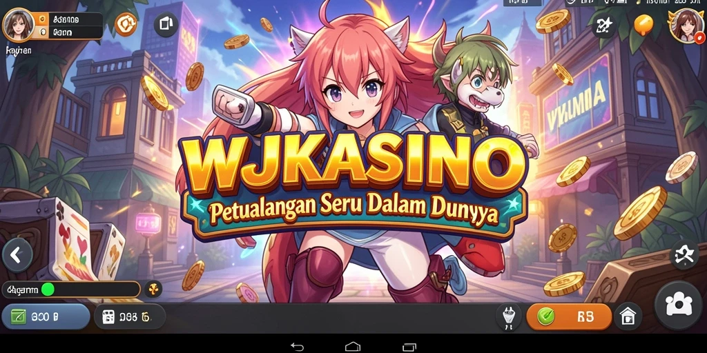 Screenshot gameplay WJKASINO menunjukkan pertarungan karakter anime yang epik.